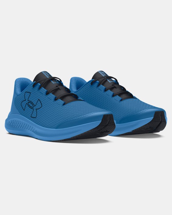 Boys' Grade School UA Charged Pursuit 3 Big Logo Running Shoes, Blue, pdpMainDesktop image number 3